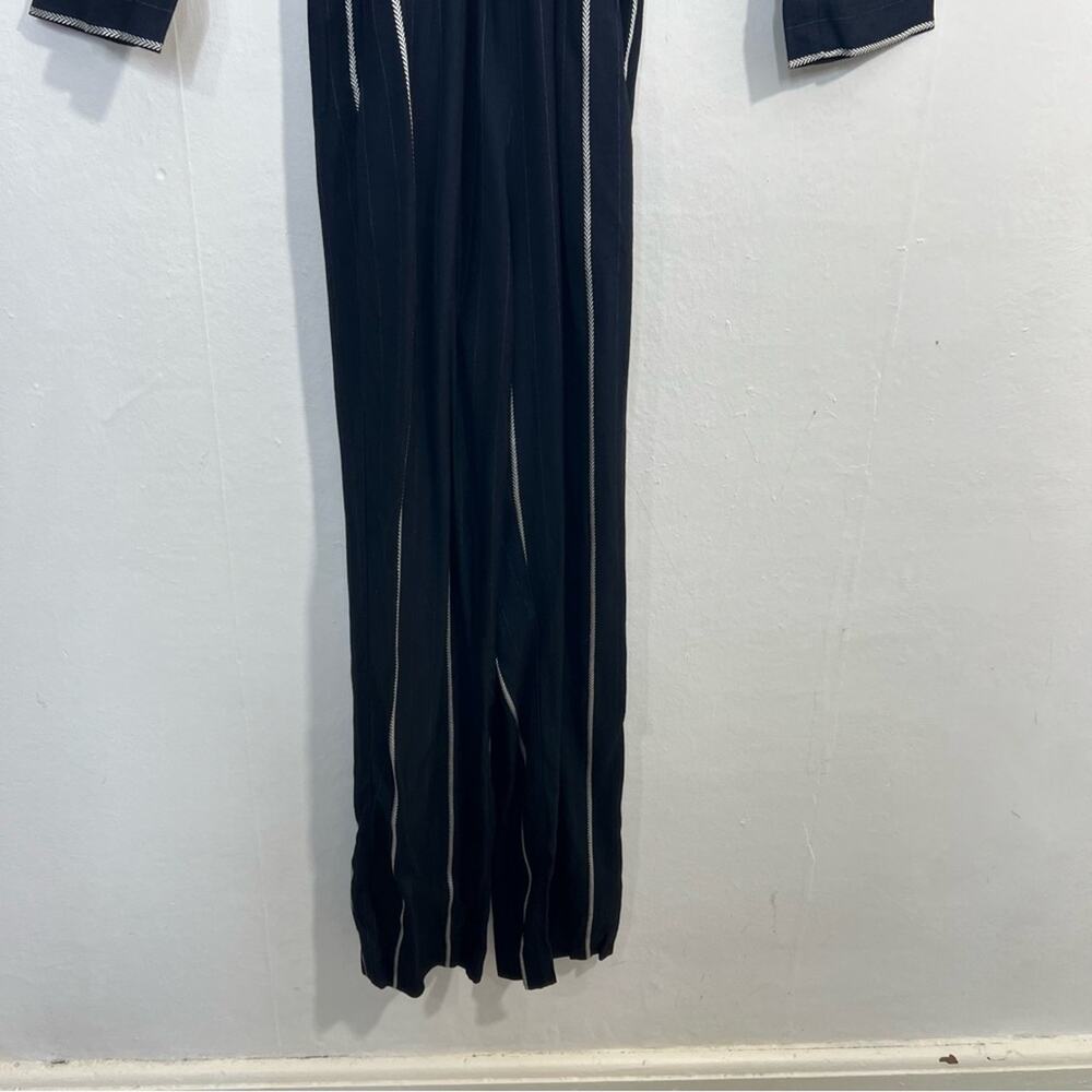 MAJE PANTI Jumpsuit Navy w Silver Metallic Pinstripes Long Sleeve Size 4 - Picture 11 of 16